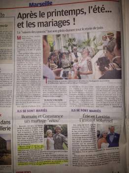 Article Journal LA PROVENCE, mariage célébré par le Maire de Marseille et fête à bord du bateau à l'estaque Marseille